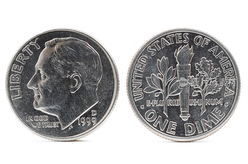 美元一角硬币的正面和背面