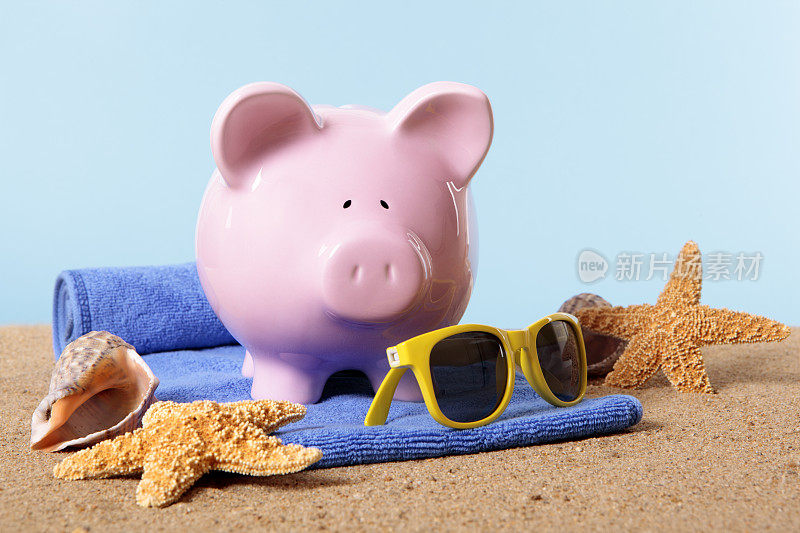 海滩度假的小猪储蓄罐