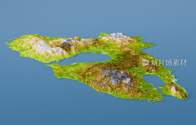 莱斯博斯岛地形图3D景观视图增强的颜色