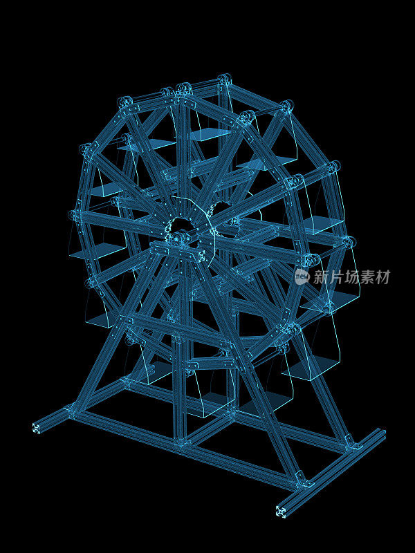 娱乐轮3D渲染x射线蓝色透明