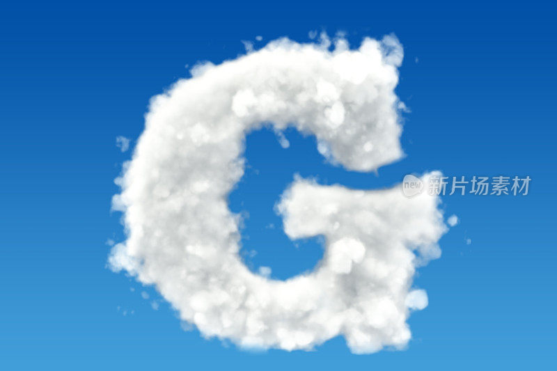 字母G，天空中云中的字母。三维渲染