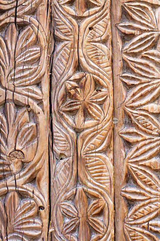 古董印度雕刻木门细节