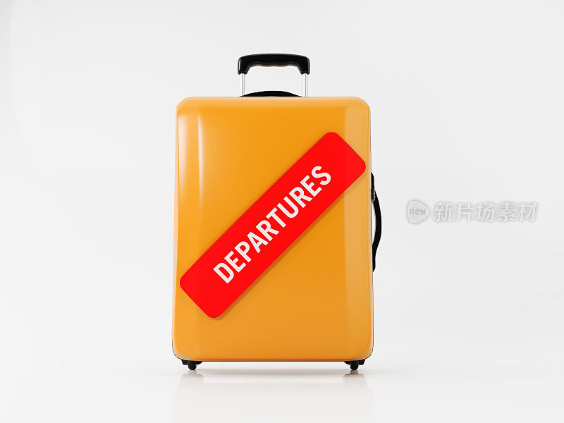 黄色行李贴上红色离境贴纸:旅行概念