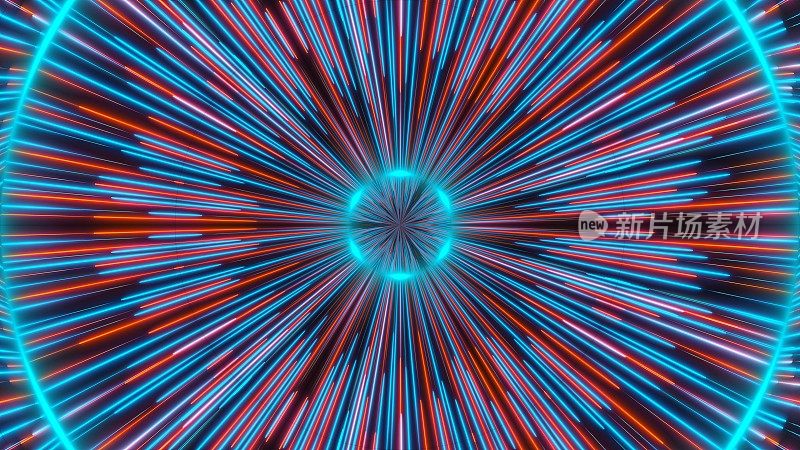 美丽的抽象对称万花筒与闪亮的霓虹灯线条，3d渲染背景，电脑生成背景