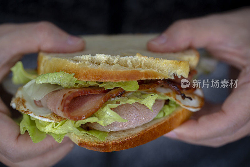 三明治:烤面包,熏肉和生菜