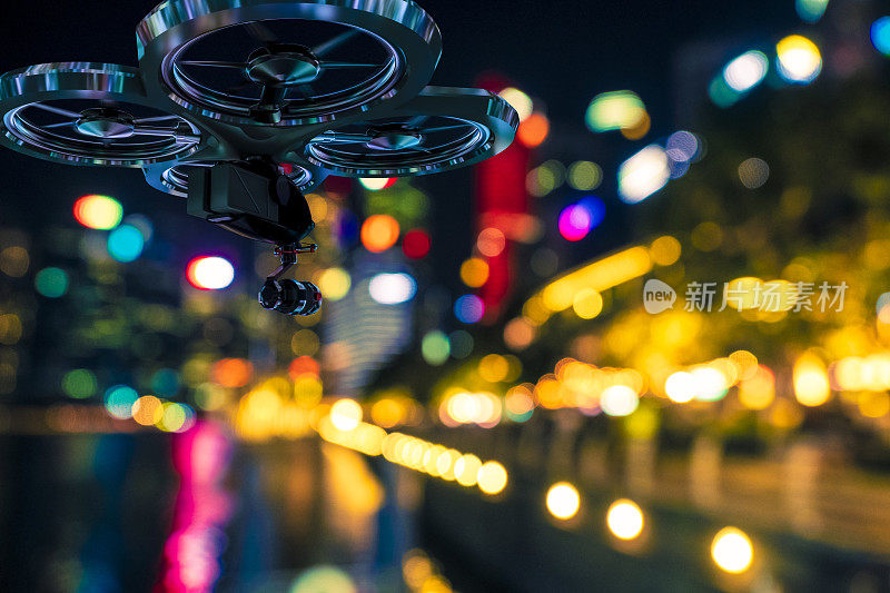 无人驾驶飞机在离焦的新加坡拍摄