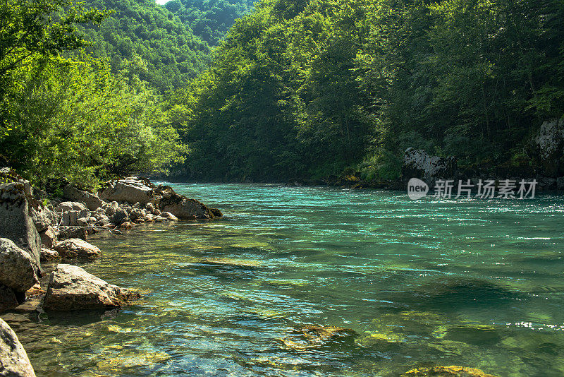 德杰维察桥附近的塔拉河，就在圣天使长迈克尔修道院后面。黑山。