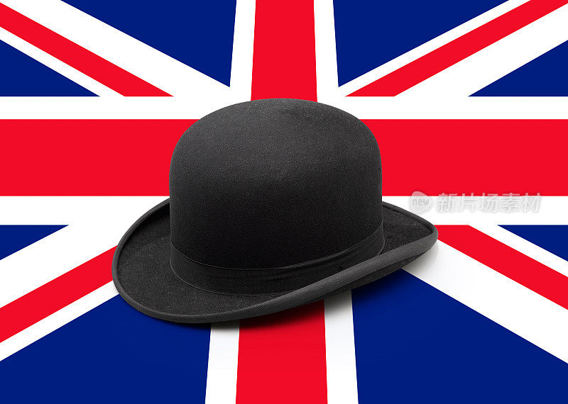 英国国旗上一顶时尚的黑色圆顶礼帽
