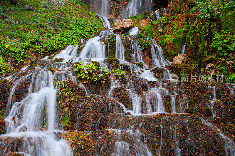 夏季景观有瀑布和森林