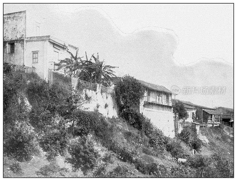 古黑白照片:古巴阿尔门达雷斯的古城堡
