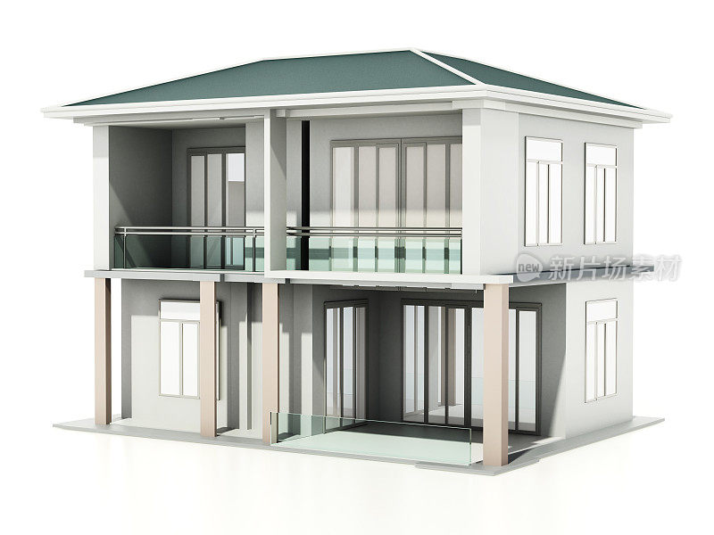 一个双层房屋的3D插图