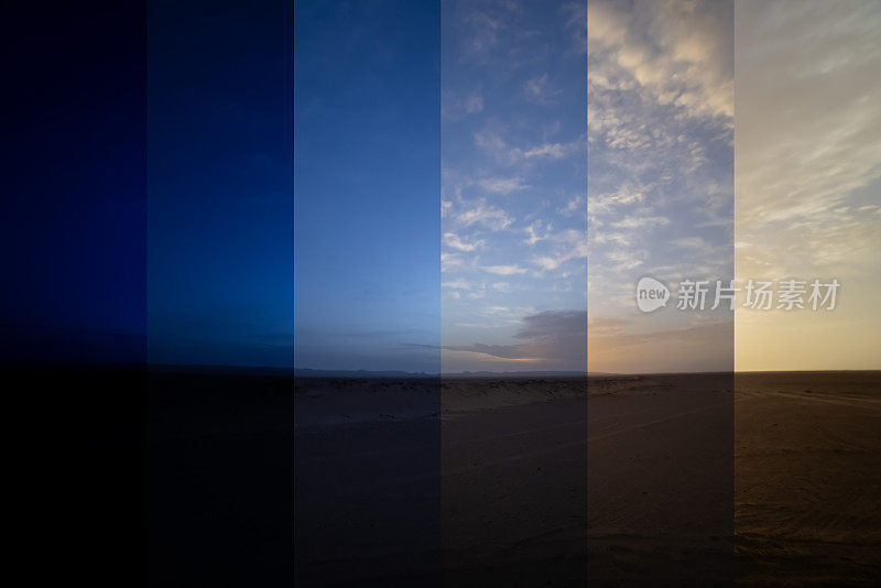 摩洛哥撒哈拉沙漠日出的延时切片摄影广角