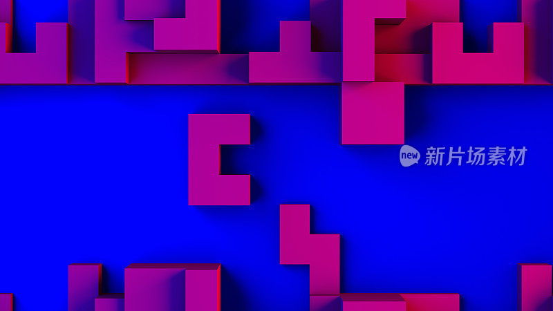 抽象三维几何形状立方体块与霓虹灯背景