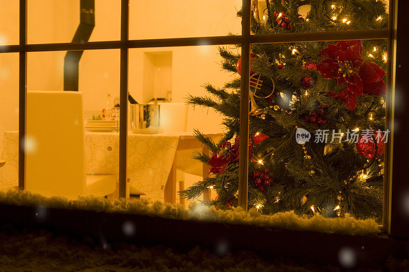 透过窗户看圣诞树