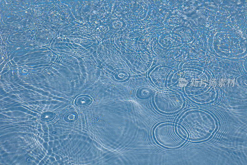 水滴在清澈的蓝色水中打转