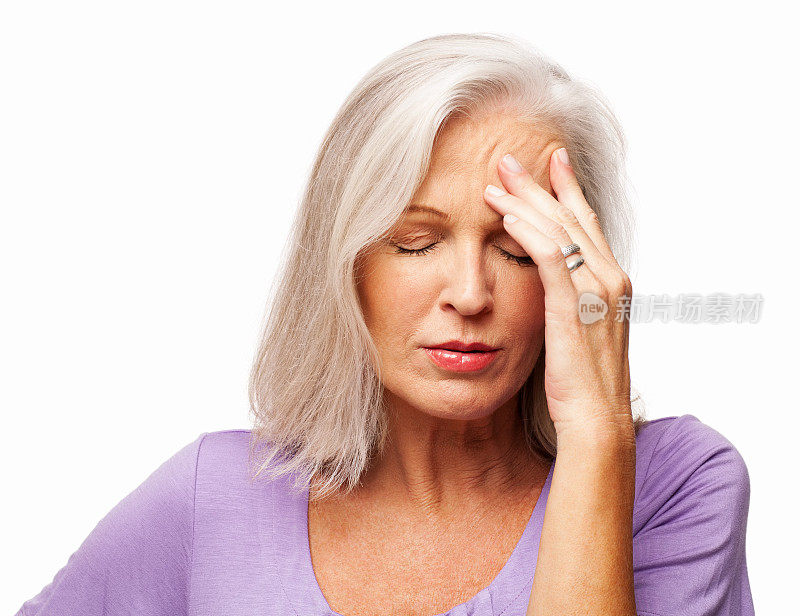 患有头痛的老年妇女-孤立