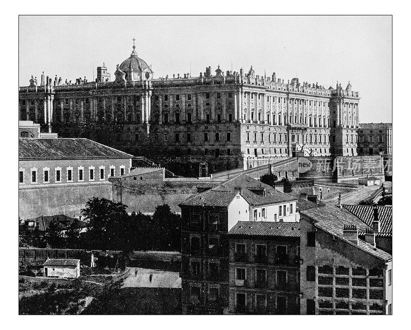 19世纪西班牙马德里皇家宫殿的古老照片