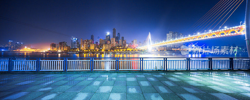 重庆新城夜景地标桥和城市景观