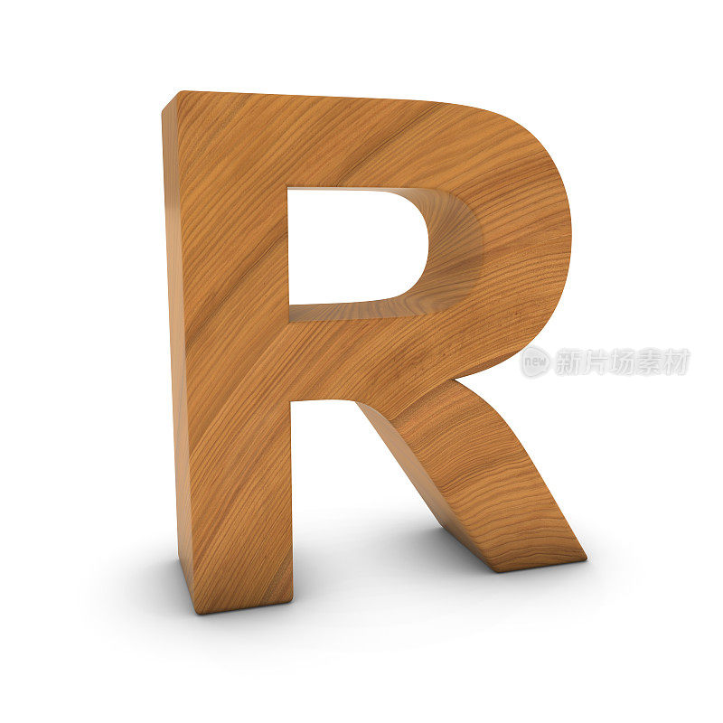 木制字母R孤立在白色与阴影