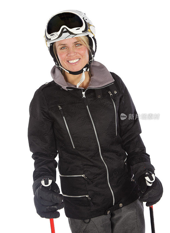 金发女人滑雪