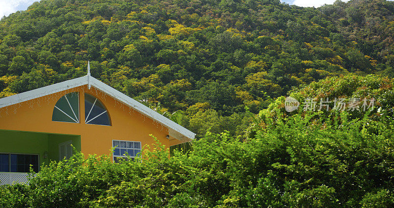 彩色舒适的住宅与山墙屋顶