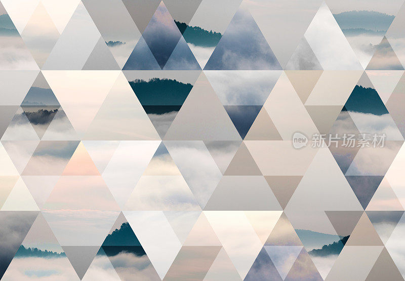 抽象的三角形背景:山在雾的海洋