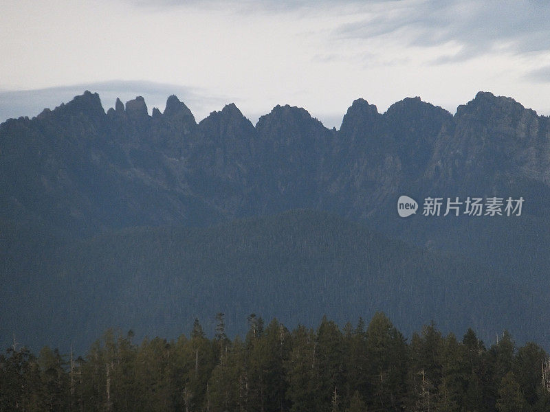 参差不齐的山后有一片森林