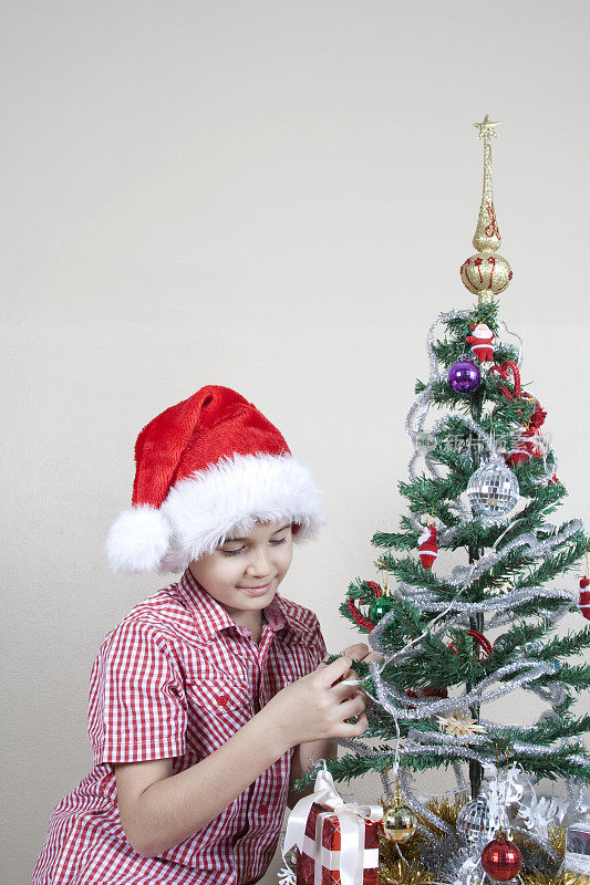 圣诞男孩和圣诞树