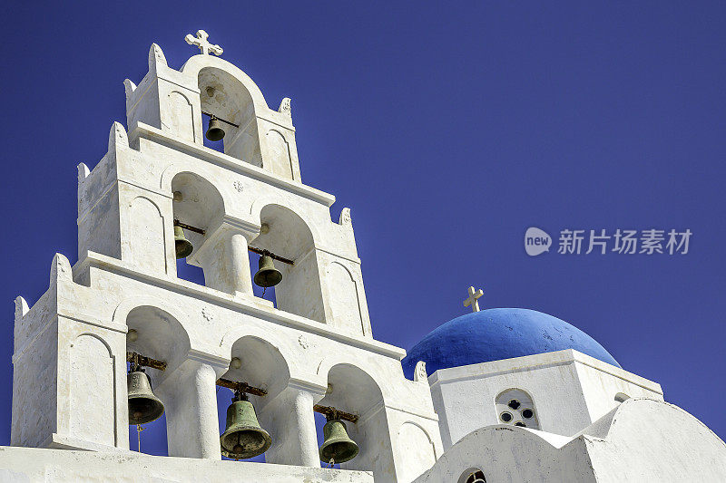 希腊，圣托里尼岛，蓝圆顶教堂
