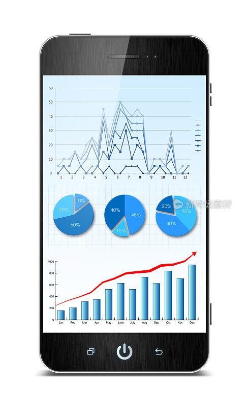 (剪切路径!孤立的智能手机业务增长图表