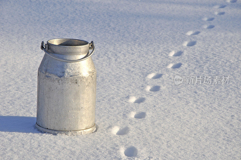 牛奶罐在白雪上