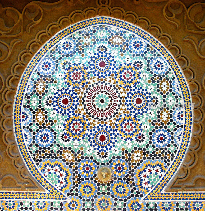 摩洛哥瓷砖图案，马拉喀什，摩洛哥，北非