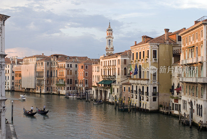 从意大利威尼斯的里亚托桥上俯瞰大运河