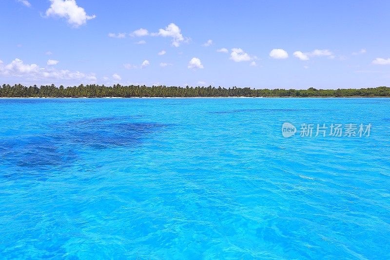 热带天堂:碧绿的加勒比海海岸线和夏日蔚蓝的天空