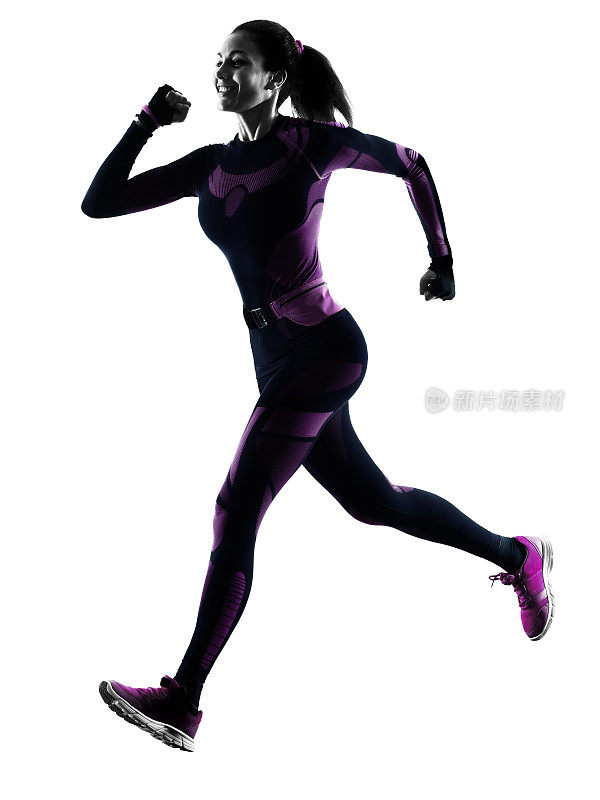 女跑步者，跑步者，慢跑者，孤立的影子剪影
