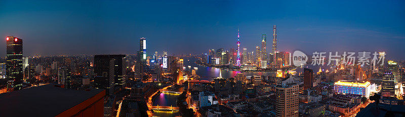 航拍鸟瞰上海外滩地标建筑背景全景夜景天际线