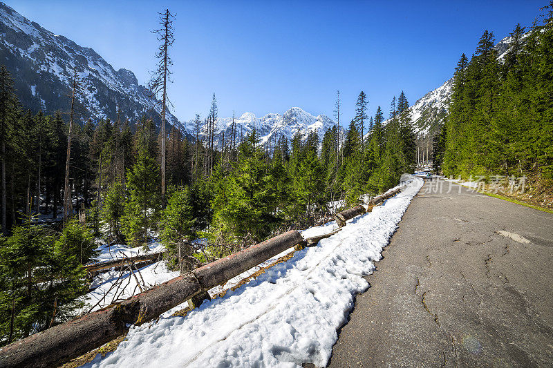 波兰塔特拉山脉，通往摩尔斯基奥科湖的道路