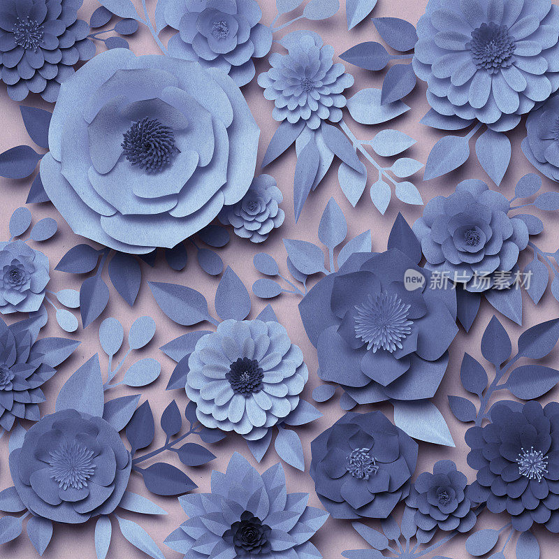 3d渲染，数字插图，纸玫瑰花，花卉装饰，植物背景，柔和的颜色
