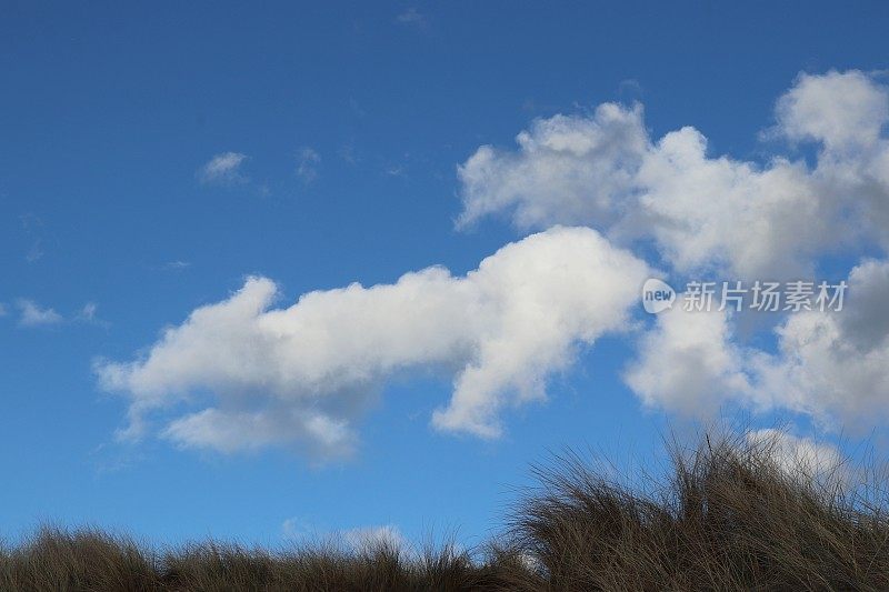 蓝色天空中蓬松的白云