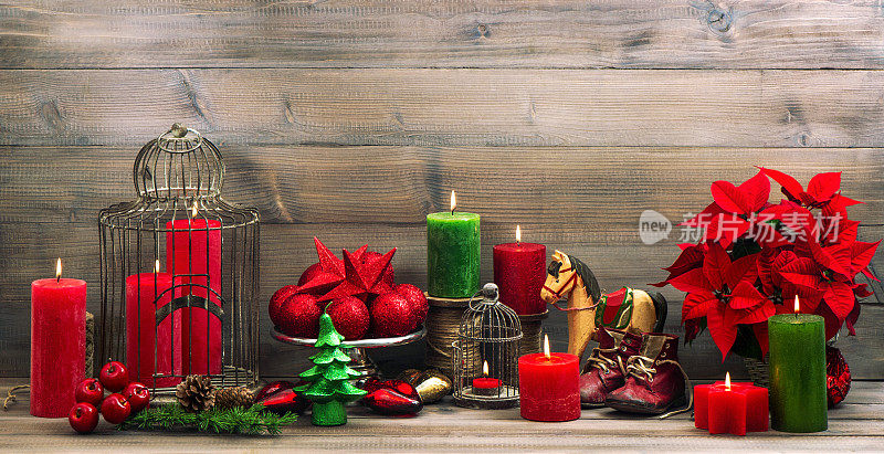 圣诞装饰品红蜡烛，小玩意，一品红
