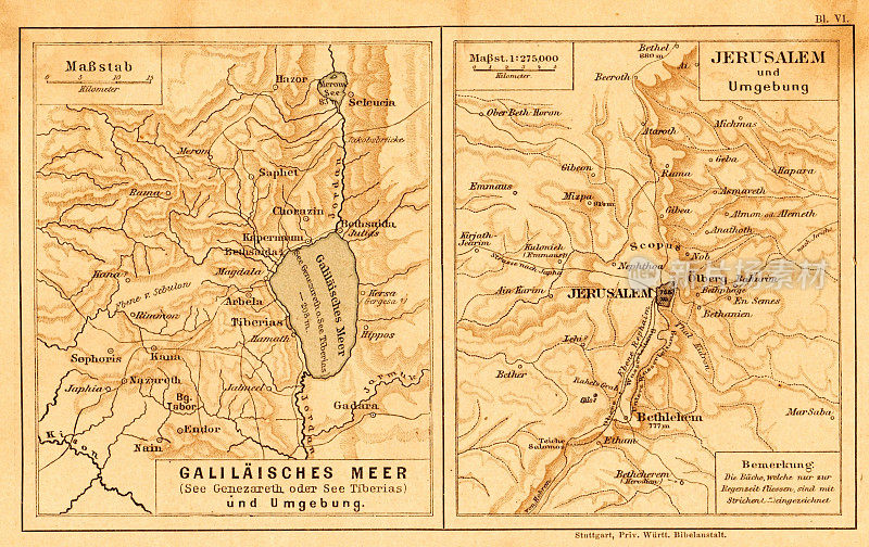 Galiläisches米尔和耶路撒冷的德语圣经从1895年