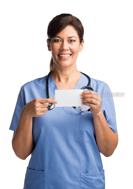 女护士展示空的名片