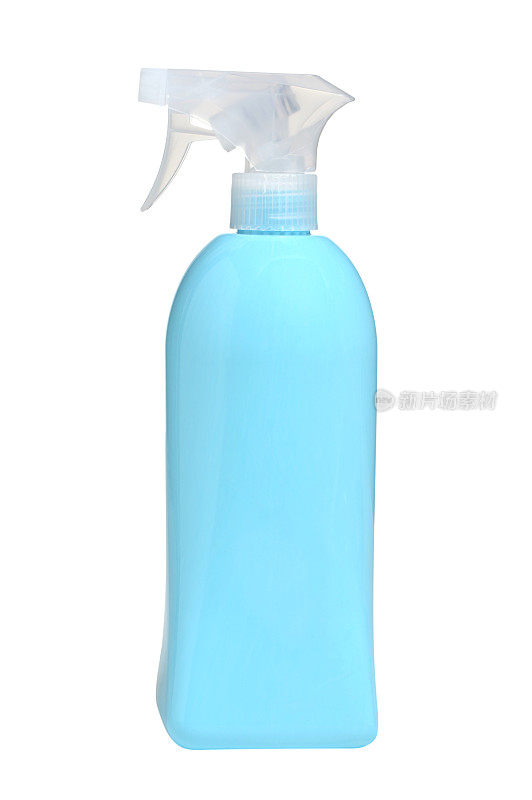 蓝色家用清洁剂喷雾瓶孤立在白色背景上