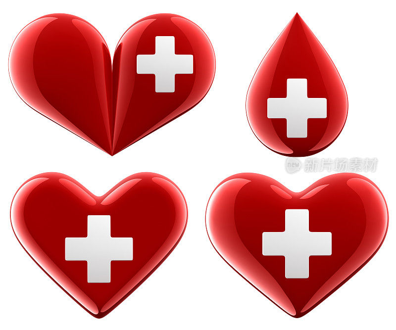 心脏和血滴与医疗十字