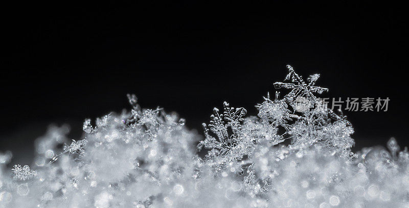 宏观的雪花在晚上