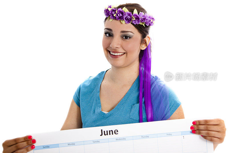 时间:佩戴月桂花冠的女性持有2013年6月日历