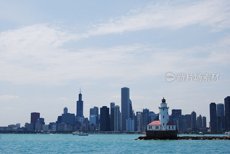 芝加哥市景，西尔斯大厦和海港灯塔