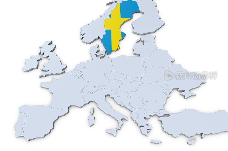 欧洲地图，瑞典突出显示