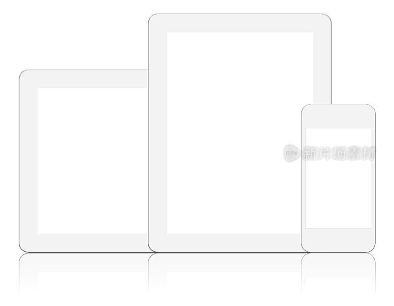 白色数字平板电脑和智能手机-剪辑路径