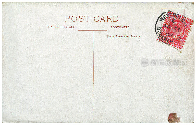 1906年从英国韦斯特伯恩寄出的带有空白内容的老式明信片，对于英国历史上的明信片通信来说是一个非常好的背景。